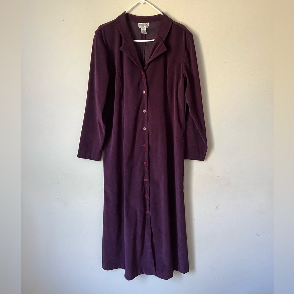 Tribeca studio dark purple long sleeve button up duster